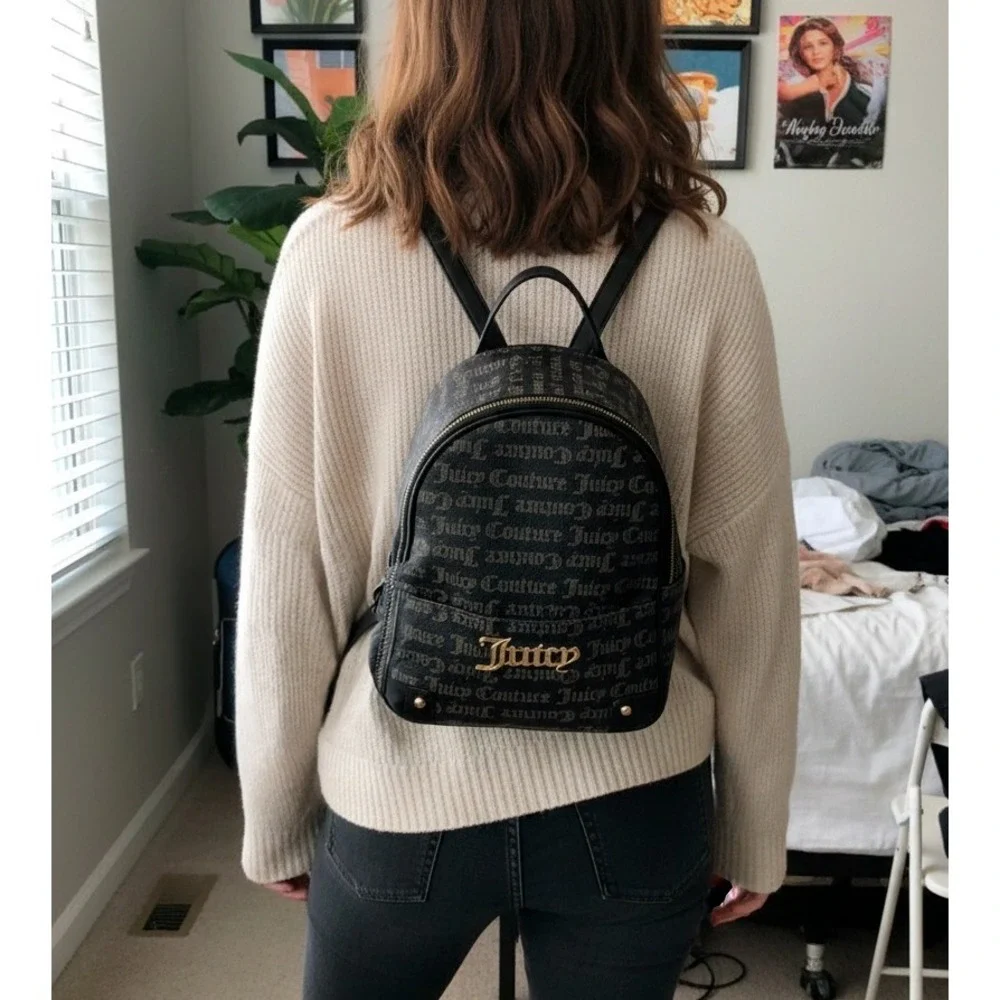 Juicy Couture Mini Backpack Monogram Black Brown Gold Hardware‎ Women Small Bag